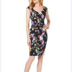 Adrianna Papell Black Dress with Multicolor Floral Design Size 10